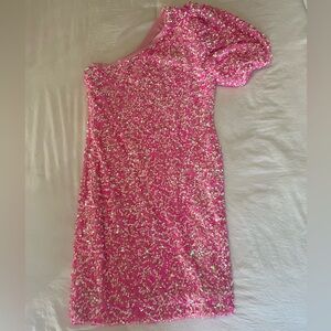 Pink Sequin One Shoulder Dress